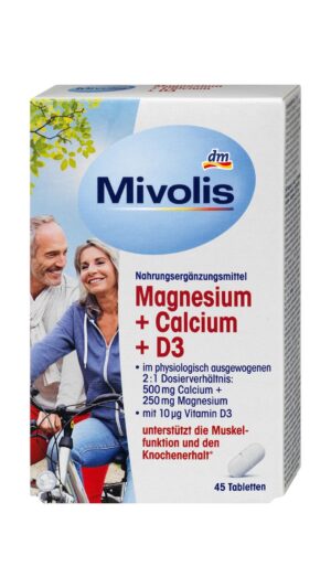 Comprimés de magnésium, calcium et vitamine D3, 45 pièces, 94 g